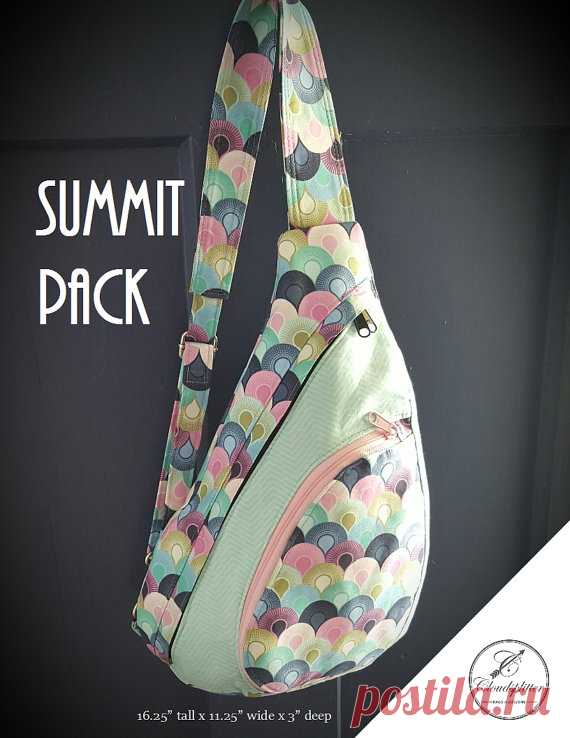 Summit Pack: PDF Sewing Pattern ***Listing is for PDF digital sewing pattern ONLY, and NOT A FINISHED BAG!!*** ============================================================================= Pattern Difficulty: INTERMEDIATE or higher  Dimensions: Approximately 16.25” tall x 11.25”tall x 3”deep (at widest points) ============================================================================= Summit Pack is the perfect bag for someone on the go! Great little backpack/sling bag f...