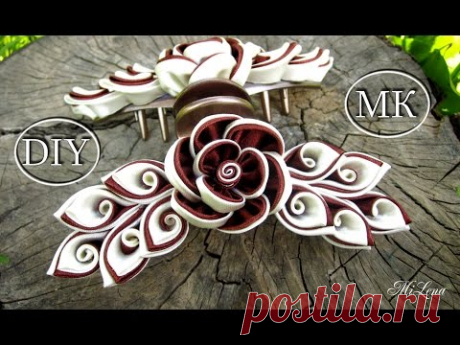 Краб Канзаши, МК / DIY Kanzashi Hair Claw / Лепесток с завитком - YouTube