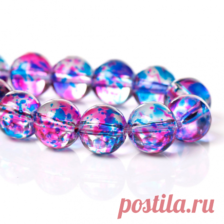 Стеклянные бусины 10 мм. с сине-сереневыми пятнами (10 шт.)