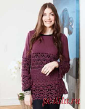 Красивая туника с ажурными вставками: спицы+крючок