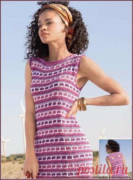 ДЛИННЫЙ ТОП С УЗОРОМ ИЗ СНЯТЫХ ПЕТЕЛЬ

Вам потребуется:

Пряжа (55% хлопка, 25% полиамида, 20% шелка, 125 м/50 г) - по 150 г фиолетовой, розовой и белой.

Круговые спицы № 3,5; крючок № 4.

Узор 1: лицевая гладь = лицевые ряды - лицевые петли, изнаночные ряды - изнаночные петли.

Узор 2: узор со снятыми петлями = круговые ряды (число петель в 15-18-м круговых рядах, а также в 31-34-м круговых рядах кратно 8, в остальных круговых рядах кратно 2) = вязать согл. схеме. На ней...