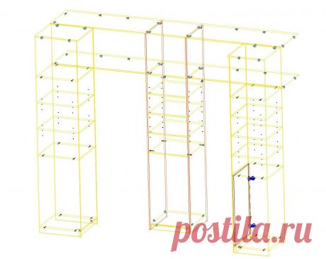 общий вид корпусов гардеробной комнаты, каркасный вид bCAD