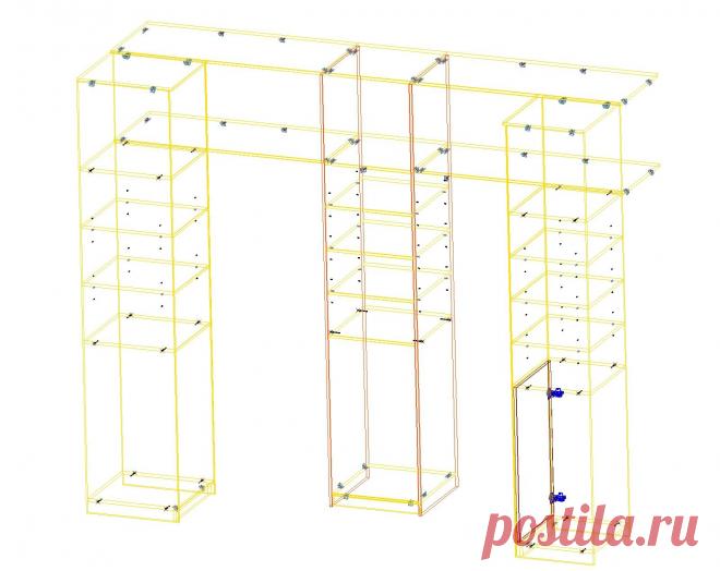 общий вид корпусов гардеробной комнаты, каркасный вид bCAD