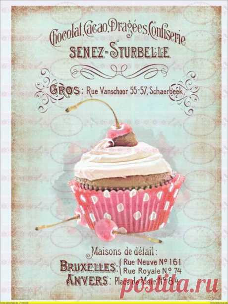 Bügelbilder - 1 A4 Vintage Shabby Bügelbild Schokolade Cupcak... - ein Designerstück von Doreens-Bastelstube bei DaWanda