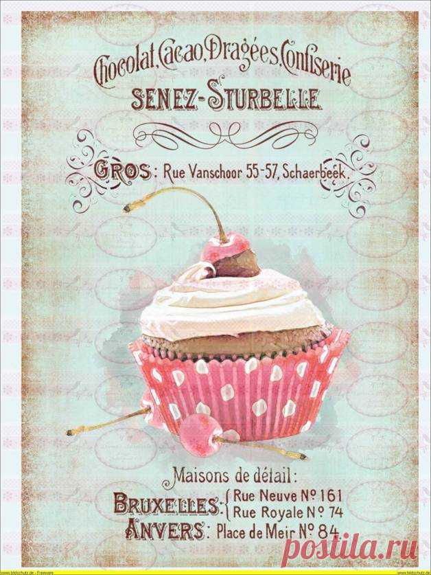 Bügelbilder - 1 A4 Vintage Shabby Bügelbild Schokolade Cupcak... - ein Designerstück von Doreens-Bastelstube bei DaWanda