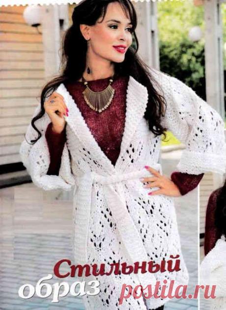 Ажурный узор спицами для женского кардигана | АЖУР - схемы узоров