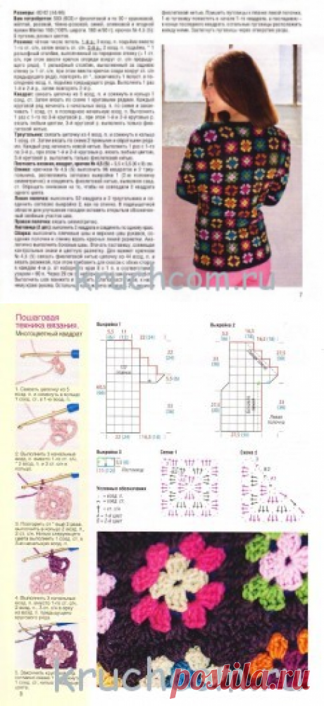 Яркий жакет из бабушкиных квадратов | Вязание крючком, схемы вязания, бесплатное вязание крючком