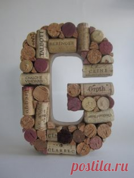 Wooden letter with corks hot-glued on... Cute idea!