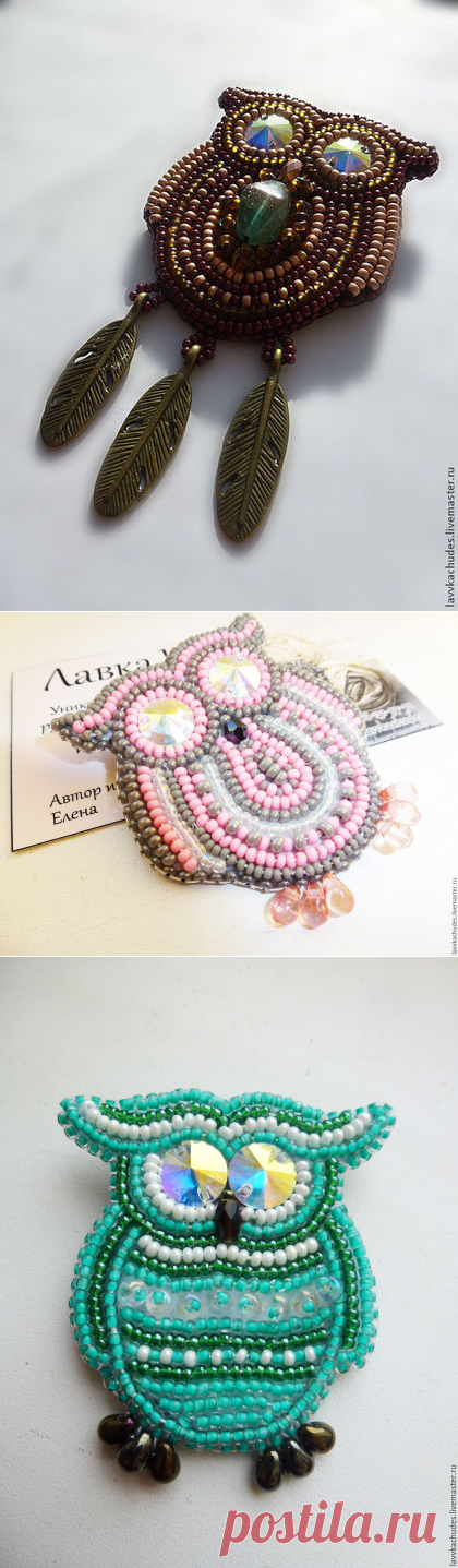 Купить Брошь Сова - сова, брошь, перья, бисер, стразы, Сваровски, swarovski, коричневый, золотой