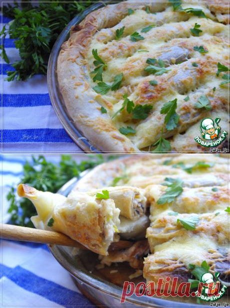 Блинный пирог с курицей и шампиньонами - кулинарный рецепт