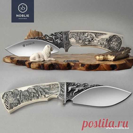 Нож кабинетный от Noblie. Резьба по рогу. Скримшоу. Африканский охотничий сюжет.