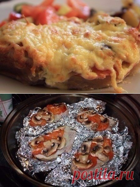 Как приготовить мясо в фольге с грибами и помидорами  - рецепт, ингредиенты и фотографии