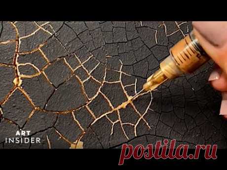 Artist Injects Liquid Gold Into Textured Resin Artwork