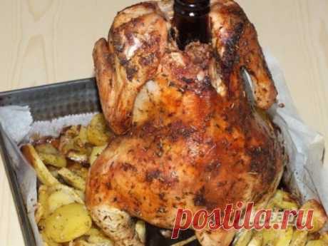 Курица на бутылке в духовке целиком - пошаговый рецепт с фото на Повар.ру