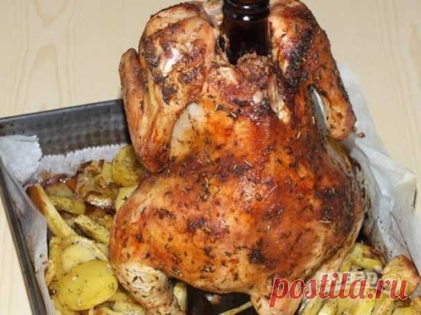 Курица на бутылке в духовке целиком - пошаговый рецепт с фото на Повар.ру