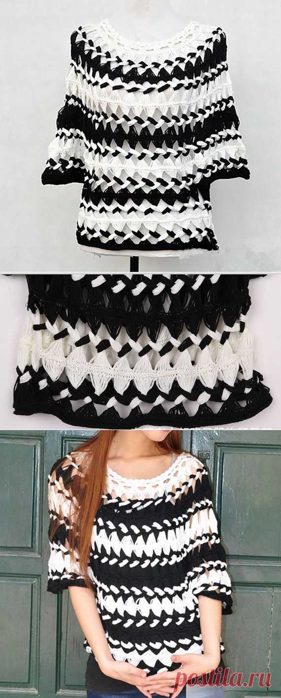 Black and White Striped Tunic Sheer Blouse от Tinacrochetstudio