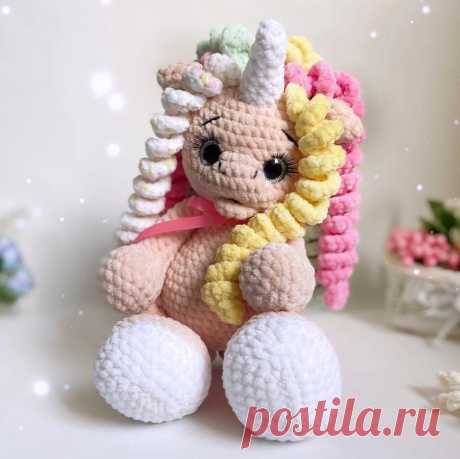 PDF Единорожка Лали крючком. FREE crochet pattern; Аmigurumi animal patterns. Амигуруми схемы и описания на русском. Вязаные игрушки и поделки своими руками #amimore - плюшевый единорог, единорожка из плюшевой пряжи.