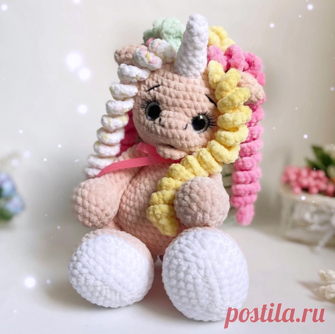 PDF Единорожка Лали крючком. FREE crochet pattern; Аmigurumi animal patterns. Амигуруми схемы и описания на русском. Вязаные игрушки и поделки своими руками #amimore - плюшевый единорог, единорожка из плюшевой пряжи.