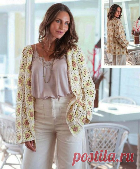 Жакет крючком «Бабушкин квадрат»