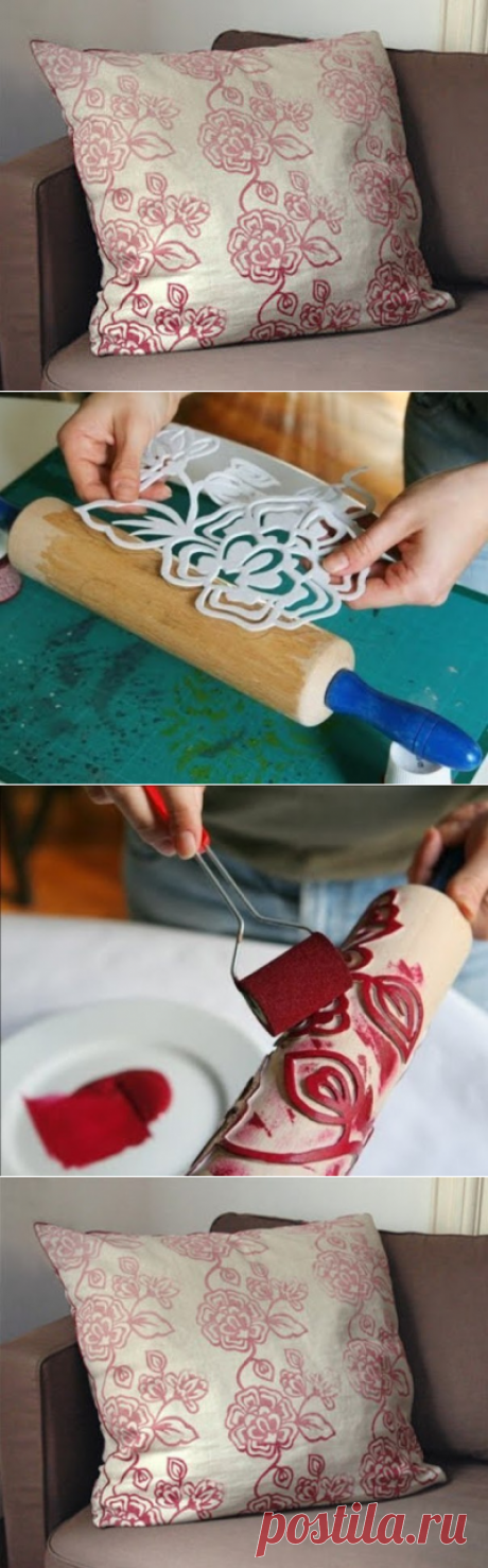 НАША СТРАНА МАСТЕРОВ: Супер-идея: обычная скалка, узор из фоамирана, краска для ткани - уникальная подушка готова