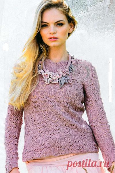 Розовый ажурный джемпер с изысканными узорами