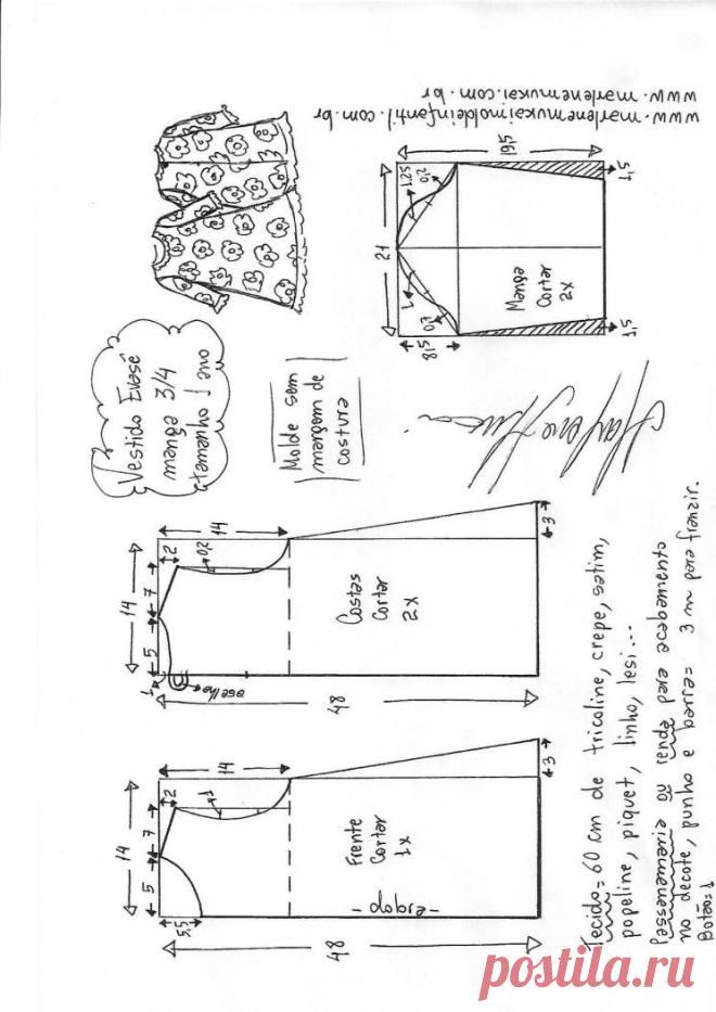 Выкройка детского платья с рукавом 3/4 на возраст от 1 года до 14 лет (Шитье и крой) – Журнал Вдохновение Рукодельницы
