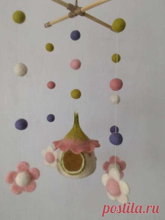 Needle Felted Baby Mobile Dreamy felted house Fairy Felt House