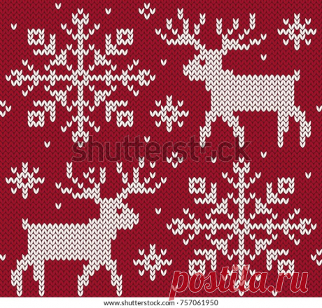 Reindeer Jacquard Seamless Pattern Red White: стоковая векторная графика (без лицензионных платежей), 757061950