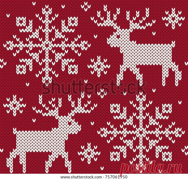 Reindeer Jacquard Seamless Pattern Red White: стоковая векторная графика (без лицензионных платежей), 757061950