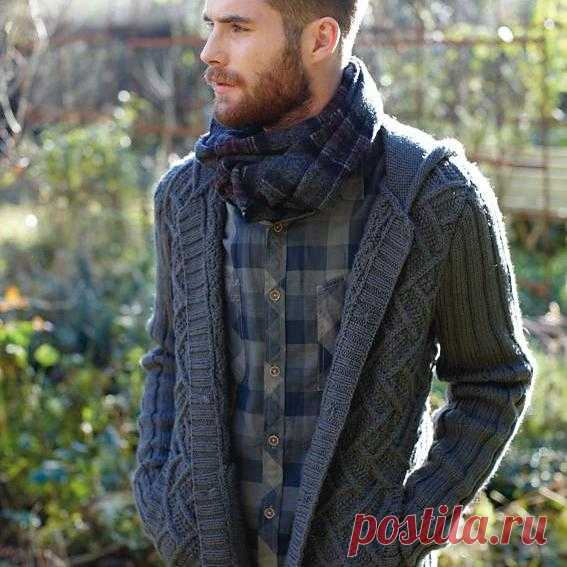 Вязание для мужчин кардигана с косами, капюшоном и карманами Settler, Pioneer