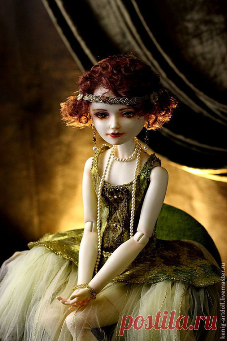 Купить Лулу. шарнирная кукла из серии Девушки Зигфилда - оливковый, шарнирная кукла, кукла из фарфора