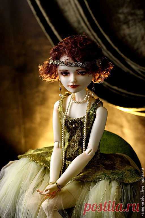 Купить Лулу. шарнирная кукла из серии Девушки Зигфилда - оливковый, шарнирная кукла, кукла из фарфора