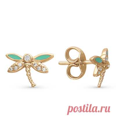 Золотые серьги с фианитами и эмалью ЭСТЕТ 01С116148Э*: розовое золото 585 пробы, эмаль, фианит — купить в интернет-магазине SUNLIGHT, фото, артикул 31669