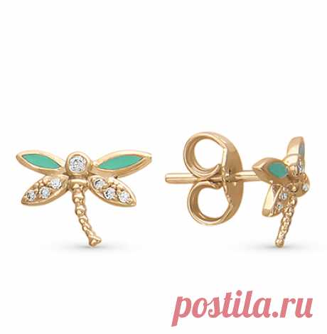 Золотые серьги с фианитами и эмалью ЭСТЕТ 01С116148Э*: розовое золото 585 пробы, эмаль, фианит — купить в интернет-магазине SUNLIGHT, фото, артикул 31669
