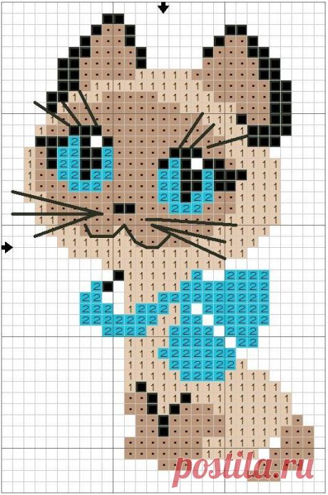Схема вышивки кота крестиком Cross-stitch patterns #embroidery #cat #кошки
