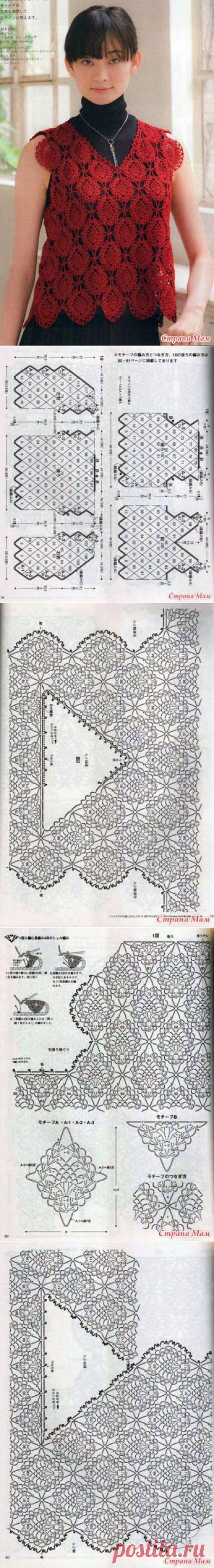 Ажурная безрукавка из необычных мотивов-ананасиков. Крючок. - ВЯЗАНАЯ МОДА+ ДЛЯ НЕМОДЕЛЬНЫХ ДАМ - Страна Мам