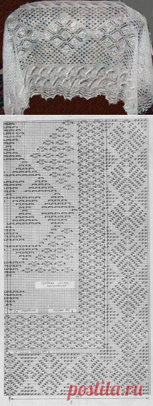 Ажурный палантин, связанный спицами/Шали. Палантины. Платки. Пончо. Накидки. Пелерины./Вязание/Статьи / Шитье, вязание, рукоделие, бисероплетение