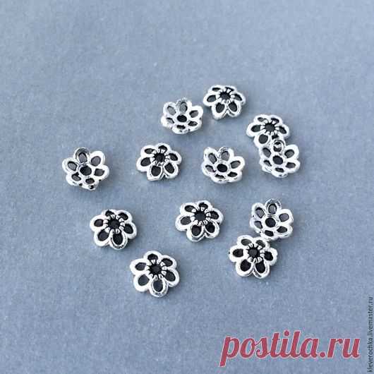 Купить _Шапочки 5 мм серебро 925 черненое см.описание и фото - разделители спейсеры