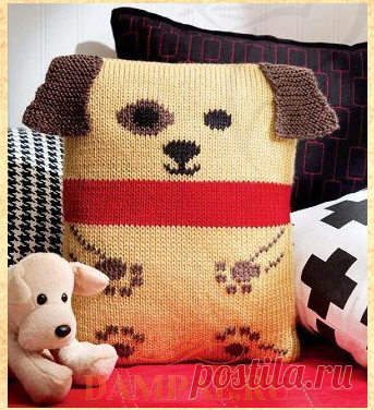 Детская подушка «Puppy» в образе собачки. Спицами. / DAMские PALьчики. ru