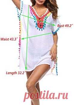 Пин содержит это изображение: Women's Beach Swimsuit Cover ups Cotton Pompom Tassel Crochet Trim Bikini Cover up Sun Protective Swimwear Dress