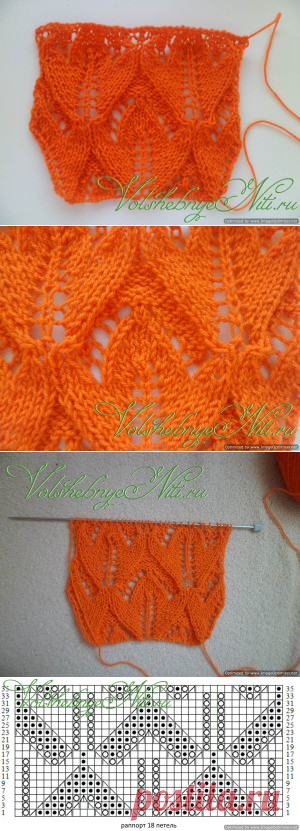 Ажурный узор "Тюльпан". Вязание спицами со схемой и описанием.