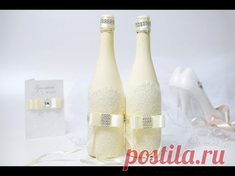 Декор свадебного шампанского своими руками, мастер-класс "Classic" Bow