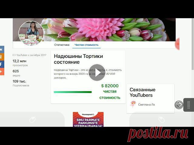 Сколько зарабатывает за месяц и всё время существования канала на Ютубе блогер Надюшины тортики!...
