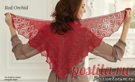 Вязание шали Красная орхидея Red Orchid