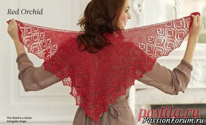Вязание шали Красная орхидея Red Orchid