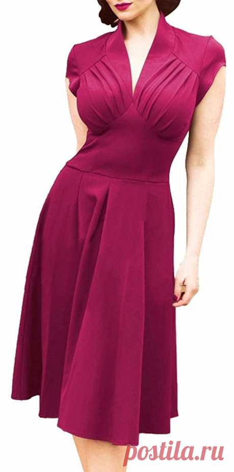 Ilishop Women's Retro Deep-V Neck Elegant Sleeve 1950'S Vintage Bridesmaid Dress at Amazon Women’s Clothing store: