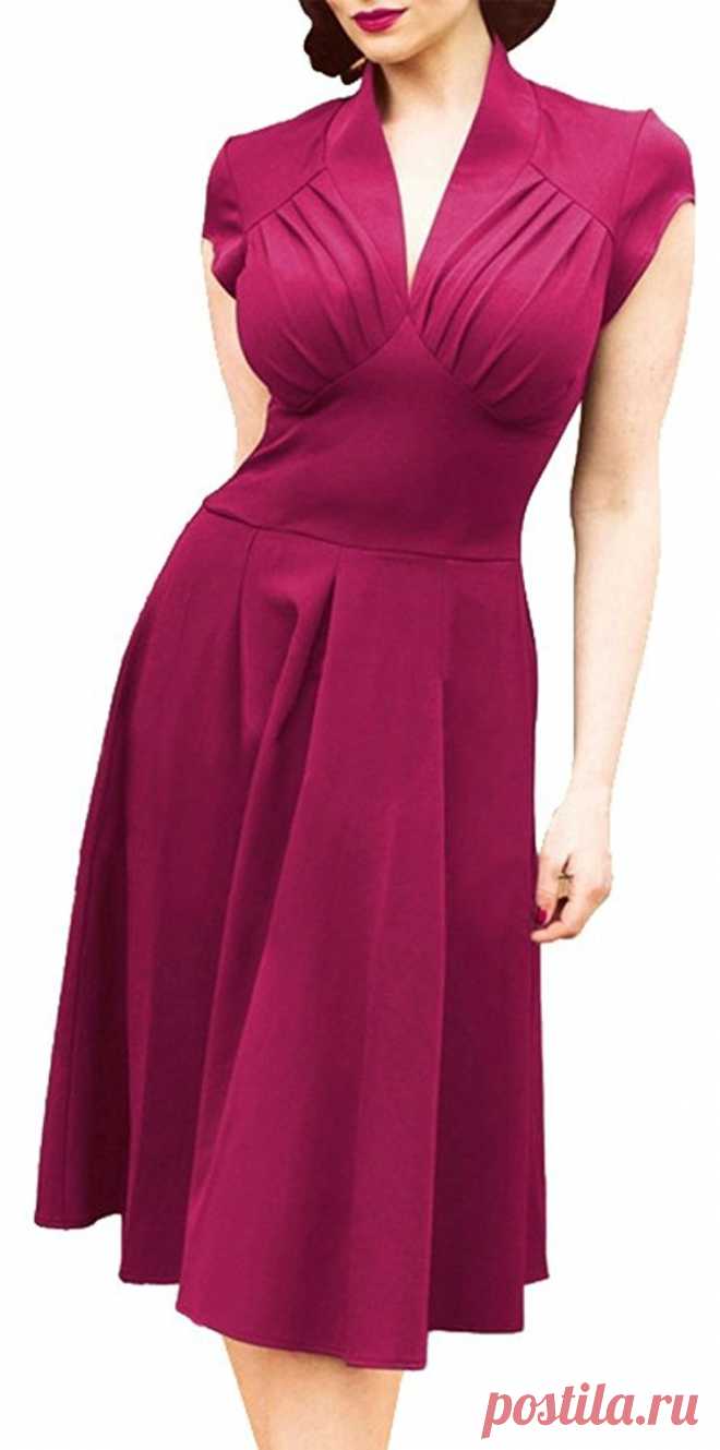 Ilishop Women's Retro Deep-V Neck Elegant Sleeve 1950'S Vintage Bridesmaid Dress at Amazon Women’s Clothing store: