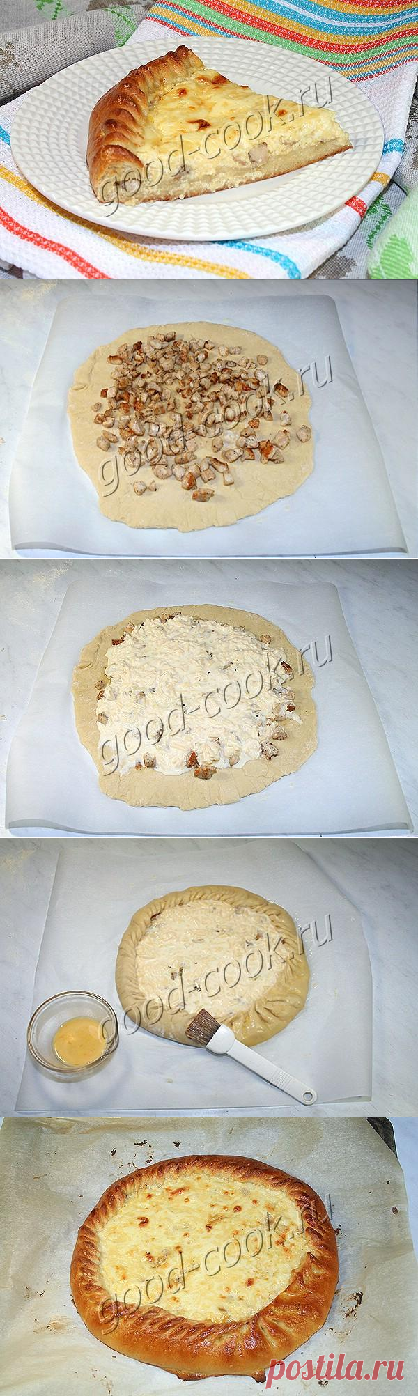 открытый пирог с курицей и сыром