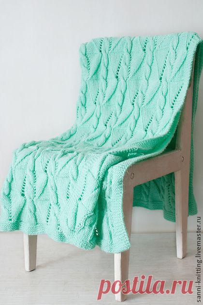 Детский плед "Мятный щербет" - мятный,однотонный,детский вязаный плед