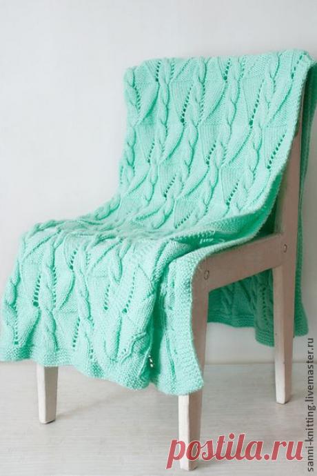 Детский плед "Мятный щербет" - мятный,однотонный,детский вязаный плед